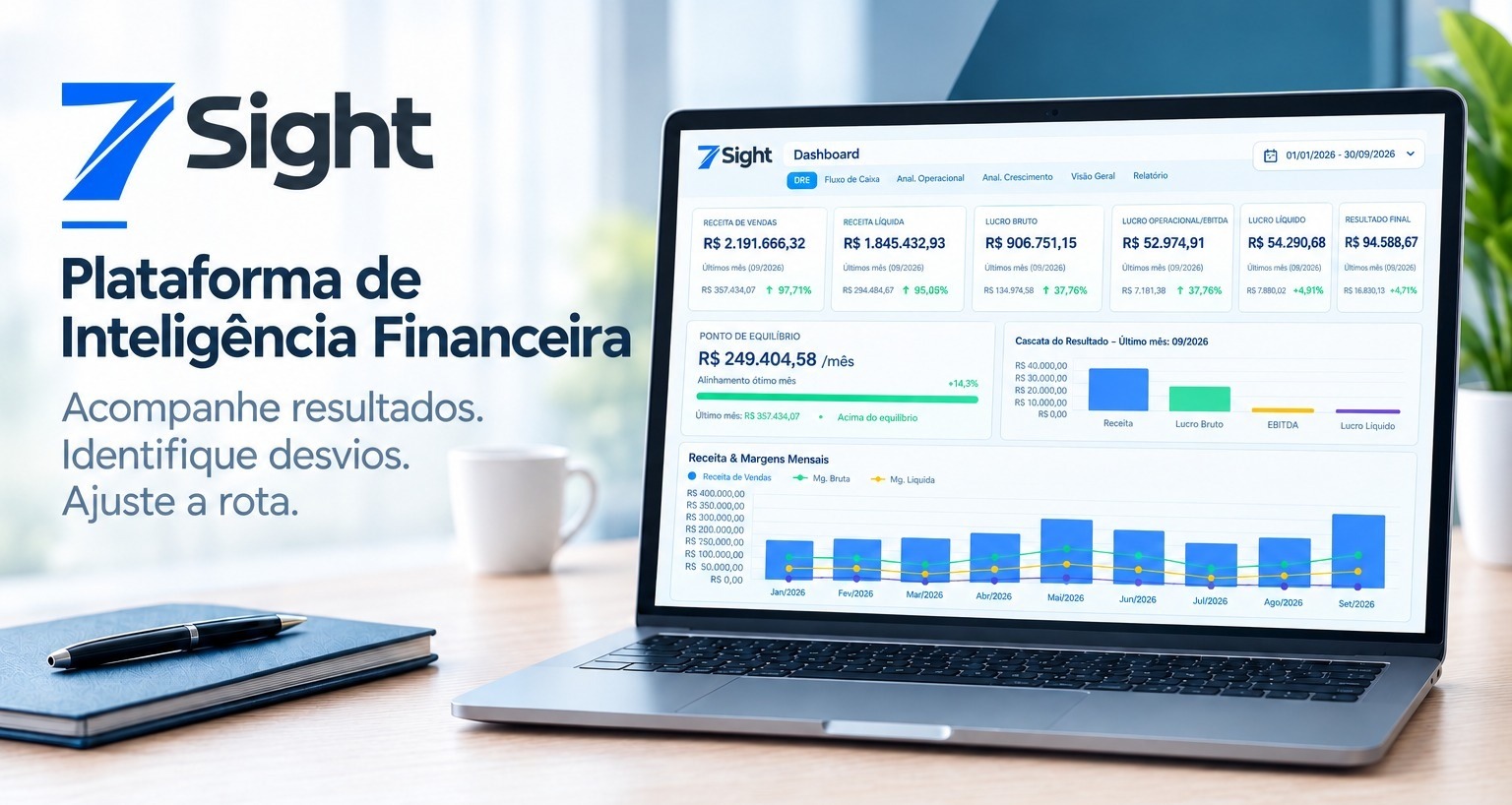 7Sight: plataforma de inteligência financeira. Acompanhe resultados, identifique desvios, ajuste a rota.